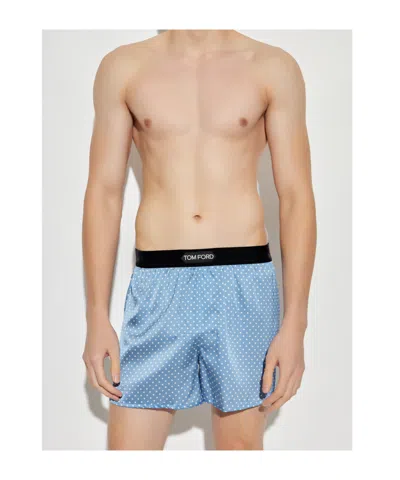 Tom Ford Polka-dot Pattern Silk Boxers In Blue