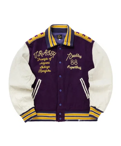 Needles Purple Embroidered Varsity Jacket In Multi
