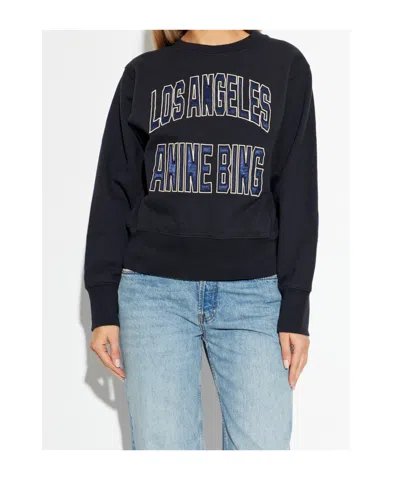 Anine Bing Womens Vintage Black Harry Logo-embroidered Cotton Sweatshirt In Blue