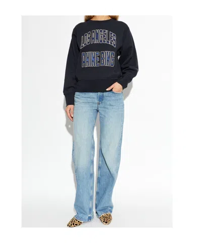 Anine Bing Womens Vintage Black Harry Logo-embroidered Cotton Sweatshirt In Blue