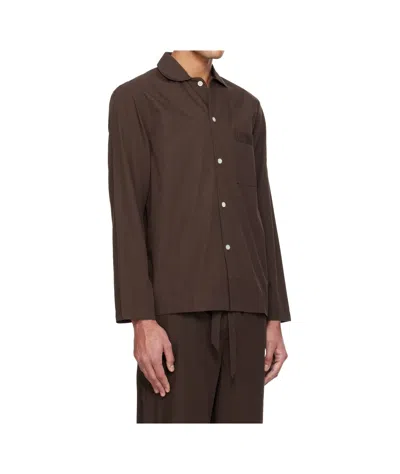 Tekla Brown Poplin Long-sleeved Pyjama Shirt In Brown
