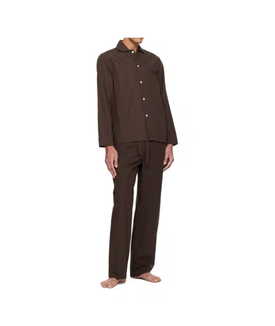 Tekla Brown Poplin Long-sleeved Pyjama Shirt In Brown