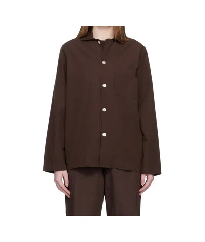 Tekla Brown Poplin Long-sleeved Pyjama Shirt In Brown