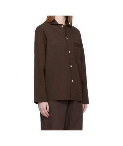 Tekla Brown Poplin Long-sleeved Pyjama Shirt In Brown