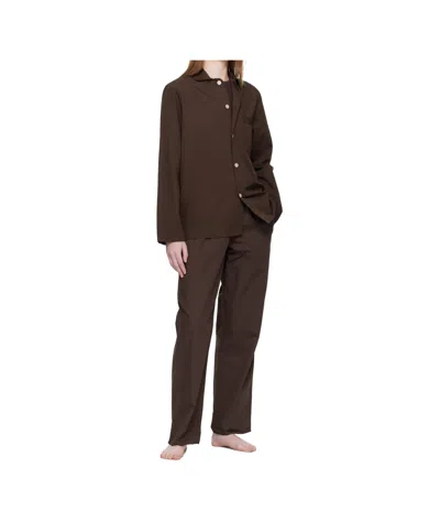 Tekla Brown Poplin Long-sleeved Pyjama Shirt In Brown