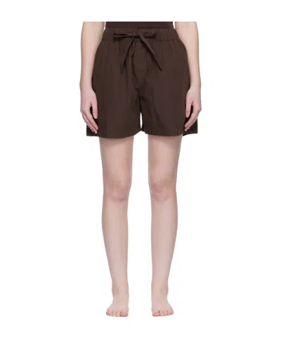 Tekla Drawstring Pajama Shorts In Brown