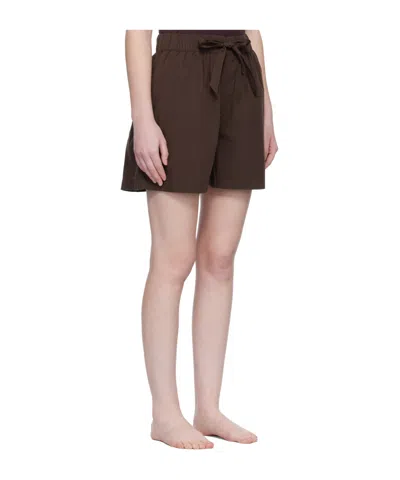 Tekla Drawstring Pajama Shorts In Brown