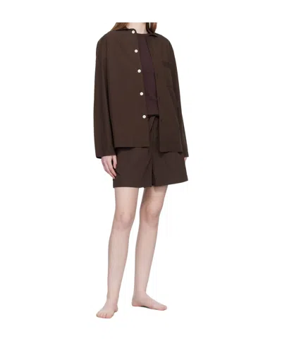 Tekla Drawstring Pajama Shorts In Brown