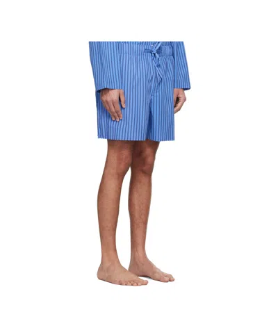 Tekla Striped Drawstring Pajama Shorts In Blue