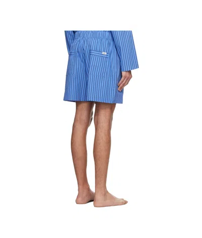 Tekla Striped Drawstring Pajama Shorts In Blue