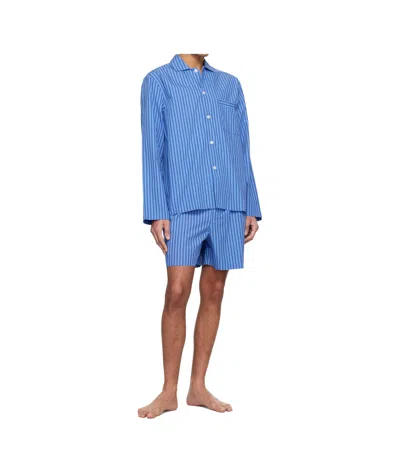 Tekla Striped Drawstring Pajama Shorts In Blue