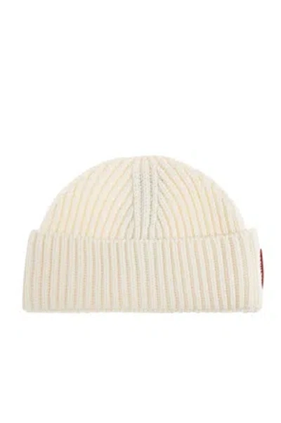Dsquared2 Logo-patch Ribbed Beanie Hat Set In White