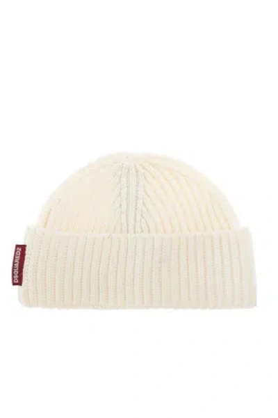 Dsquared2 Logo-patch Ribbed Beanie Hat Set In White