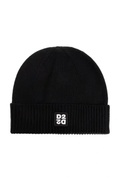 Dsquared2 Logo-patch Beanie Hat Set In Black