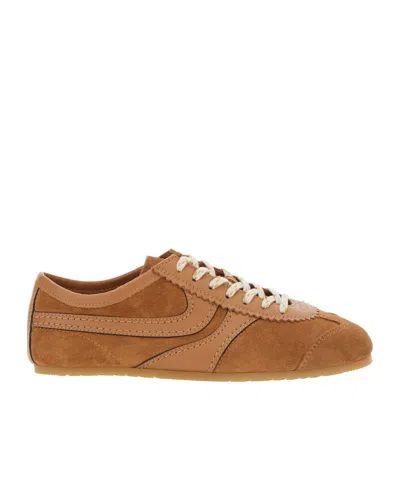 Dries Van Noten Women Beige Low-top Sneakers With Two-tone Lace-up In Suede Woman In Brown