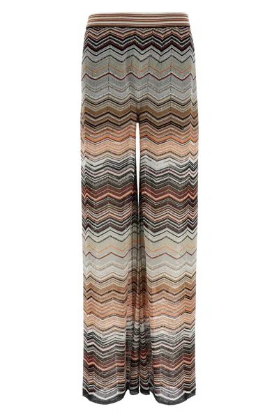 Missoni Sequin-embellished Striped Metallic Crochet-knit Wide-leg Pants In Nude