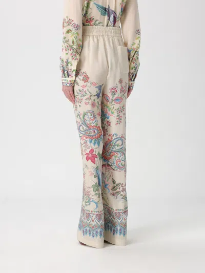 Etro Women White Pants With Elastic Drawstring Waist And All-over Floral Print In Tech Fabric Woman In Multi