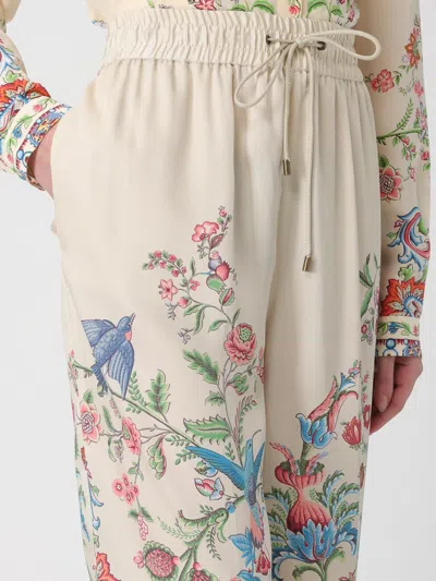 Etro Women White Pants With Elastic Drawstring Waist And All-over Floral Print In Tech Fabric Woman In Multi