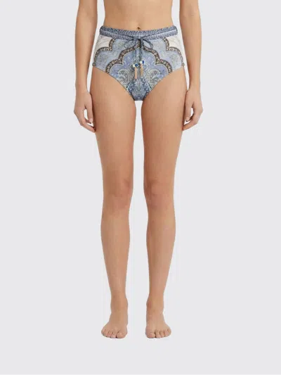 Zimmermann Wanderlust Belted Embellished Paisley-print Bikini Briefs In Blue