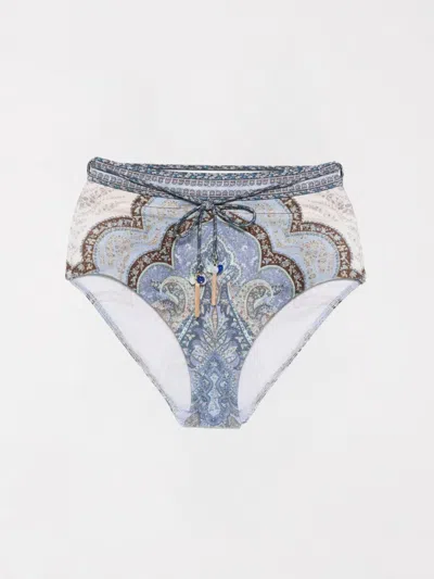 Zimmermann Wanderlust Belted Embellished Paisley-print Bikini Briefs In Blue
