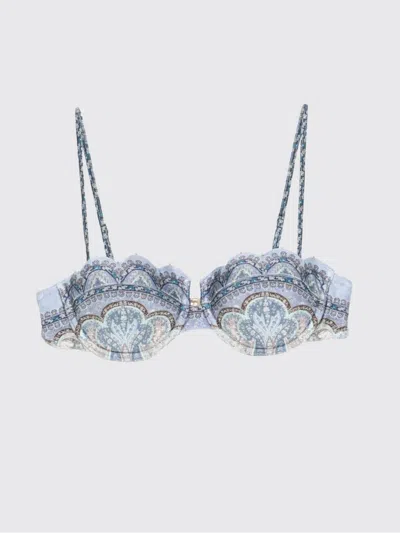 Zimmermann Wanderlust Strapless Embellished Paisley-print Bikini Top In Blue