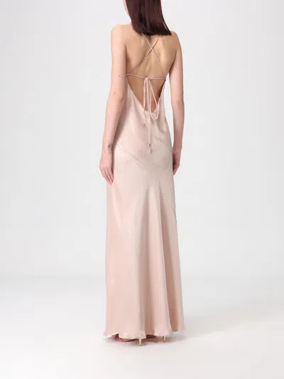 Pinko Pink Sleeveless Long Dress With Criss-crossed Spaghetti Straps In Tech Fabric Woman In Gold