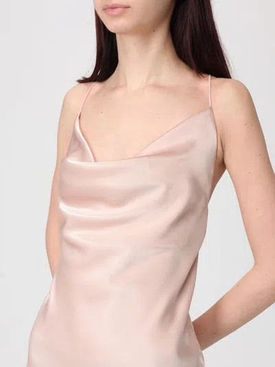 Pinko Pink Sleeveless Long Dress With Criss-crossed Spaghetti Straps In Tech Fabric Woman In Gold