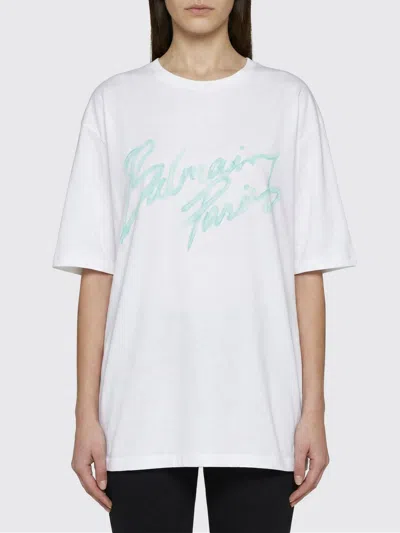 Balmain Oversized White T-shirt With Logo Print Women In Multi