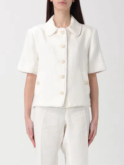 Etro Short-sleeved Cropped Linen Jacket With Pegaso Buttons In White