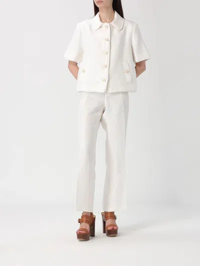 Etro Short-sleeved Cropped Linen Jacket With Pegaso Buttons In White