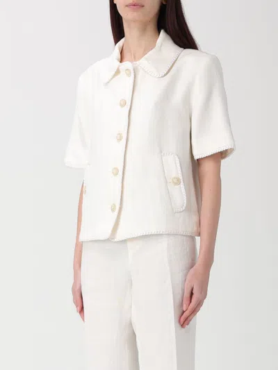 Etro Short-sleeved Cropped Linen Jacket With Pegaso Buttons In White