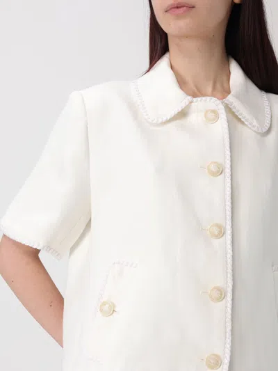 Etro Short-sleeved Cropped Linen Jacket With Pegaso Buttons In White