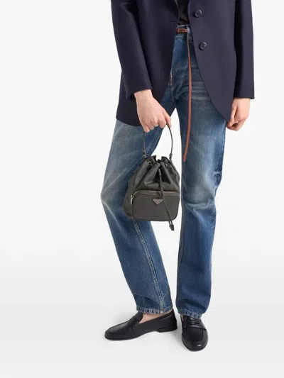 Prada Duet Drawstring Bucket Bag In Black