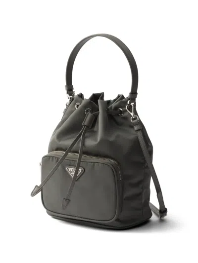 Prada Duet Drawstring Bucket Bag In Black
