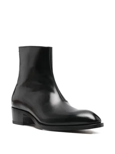 Tom Ford Black Burnished Leather Vincent Boots In Black