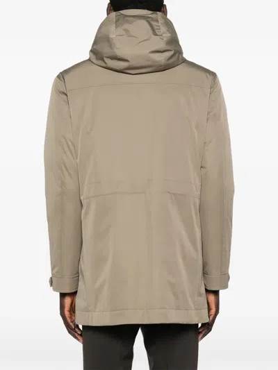 Corneliani Green Technical Fabric Caban Coat In Neutral