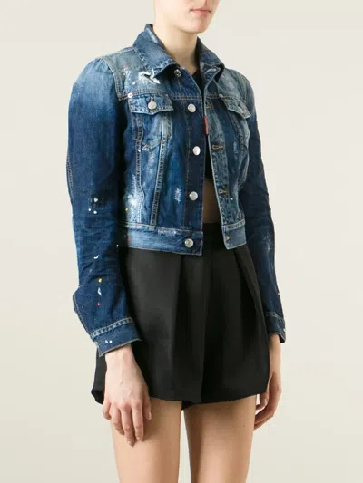Dsquared2 Cropped Denim Jacket In Blue