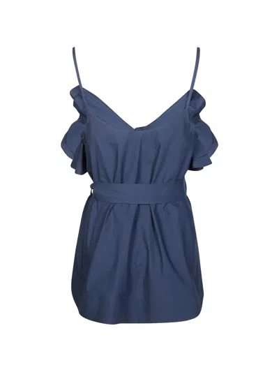 P.a.r.o.s.h Sleeveless Top V Neck Spaghetti Straps Tie In Blue