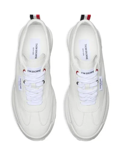 Thom Browne Soft Tech Leather Runner Sneakers In White