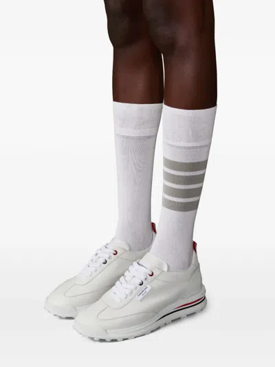 Thom Browne Soft Tech Leather Runner Sneakers In White