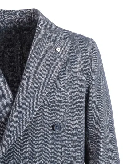 L.b.m 1911 Textured Double Breasted Cotton Jacket In Gray
