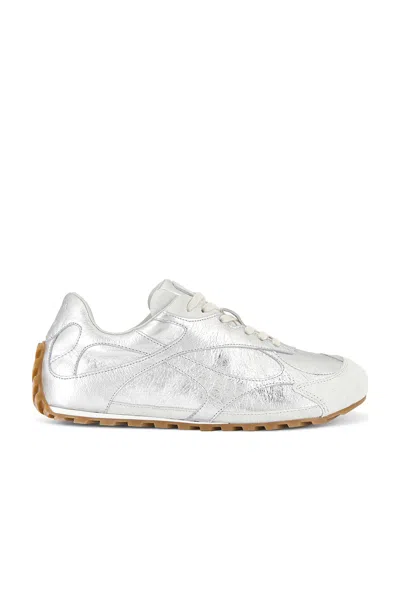 Bottega Veneta Orbit Flash Suede-trimmed Metallic Crinkled-leather Sneakers In Silver