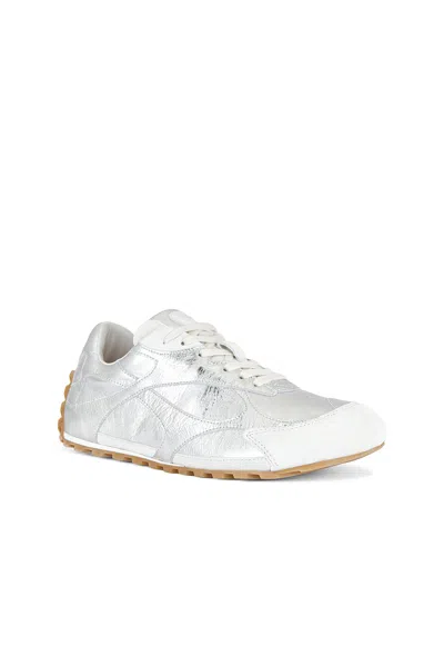 Bottega Veneta Orbit Flash Suede-trimmed Metallic Crinkled-leather Sneakers In Silver