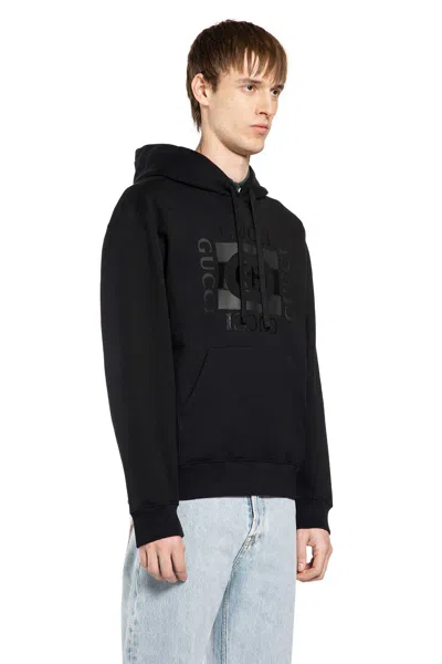 Gucci Men Black Sweatshirt With Hood With Drawstring And Front Logo In Cotton Man In Multi