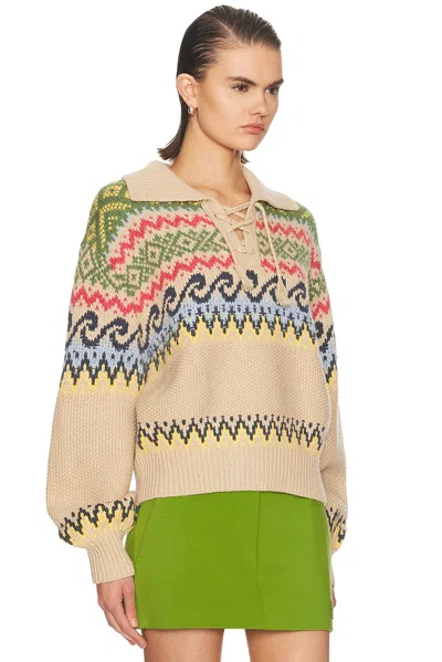 Polo Ralph Lauren Cotton Wool Blend Long Sleeve Tie Pullover Tan Multi In Neutral