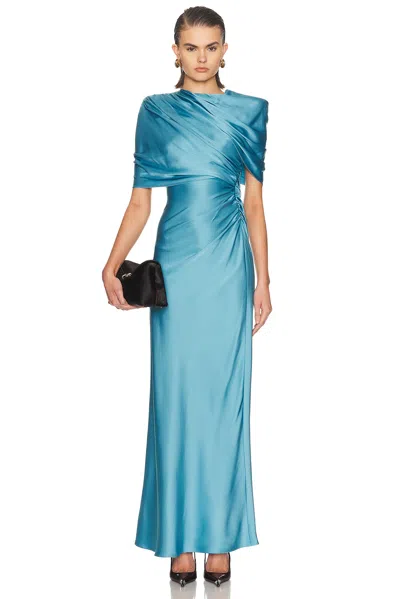 Stella Mccartney Women Light Blue Draped Satin Maxi Dress, S Luxury Dresses For Women Darveys