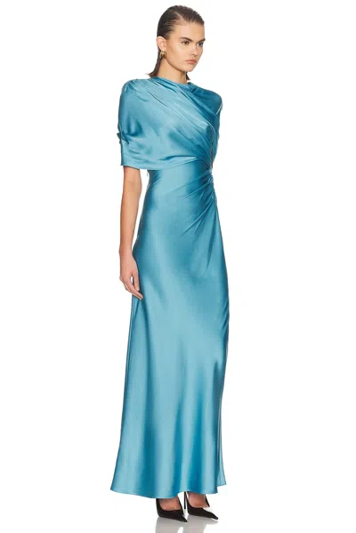 Stella Mccartney Women Light Blue Draped Satin Maxi Dress, S Luxury Dresses For Women Darveys