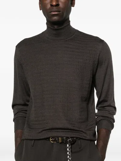 Corneliani Roll-neck Patterned Sweater In Brown