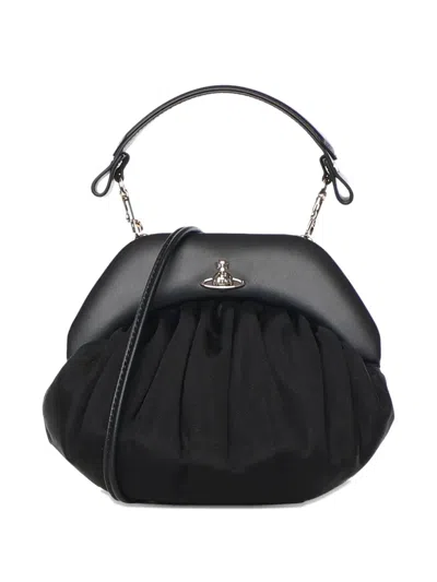 Vivienne Westwood Brooke Black Clutch With Adjustable And Removable Shoulder Strap And Orb Plaque On The Front In Leat