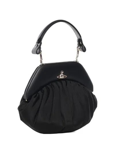 Vivienne Westwood Brooke Black Clutch With Adjustable And Removable Shoulder Strap And Orb Plaque On The Front In Leat